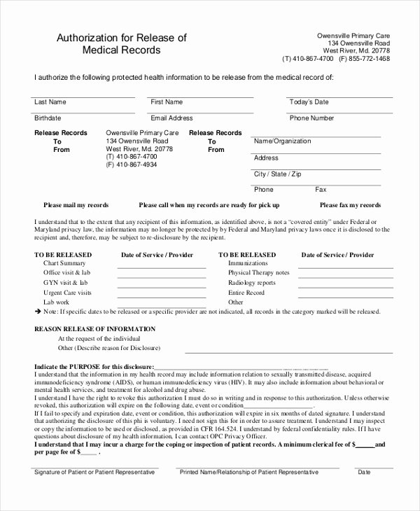 Generic Medical Records Release form Best Of Sample Medical Records Release form 10 Free Documents