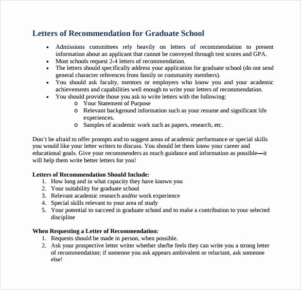 Grad School Letter Of Recommendation Awesome Free 45 Sample Letters Of Re Mendation for Graduate