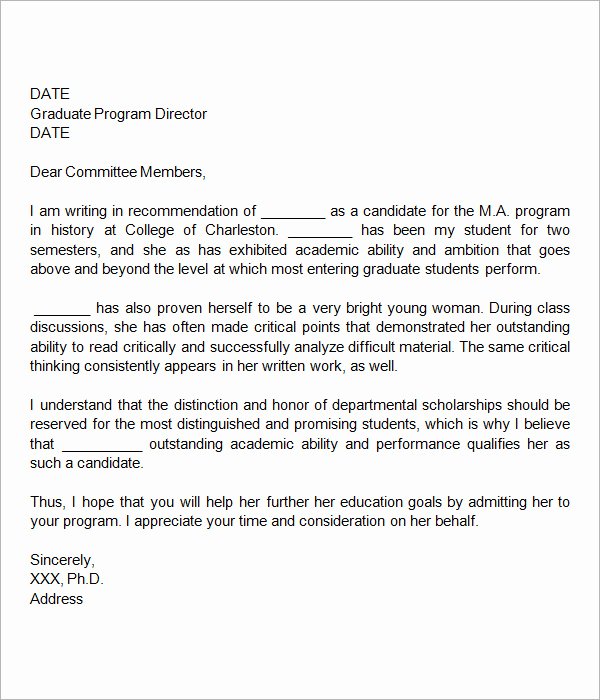 Grad School Letter Of Recommendation Fresh Letters Of Re Mendation for Graduate School 15