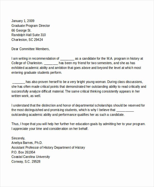 Grad School Letter Of Recommendation Lovely 7 Graduate School Re Mendation Letters Free Sample