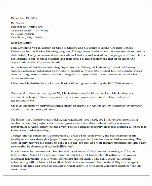 Grad School Letter Of Recommendation Luxury 7 Graduate School Re Mendation Letters Free Sample