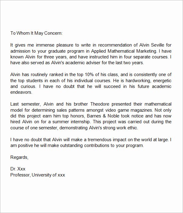 Grad School Letter Of Recommendation Unique Free 45 Sample Letters Of Re Mendation for Graduate