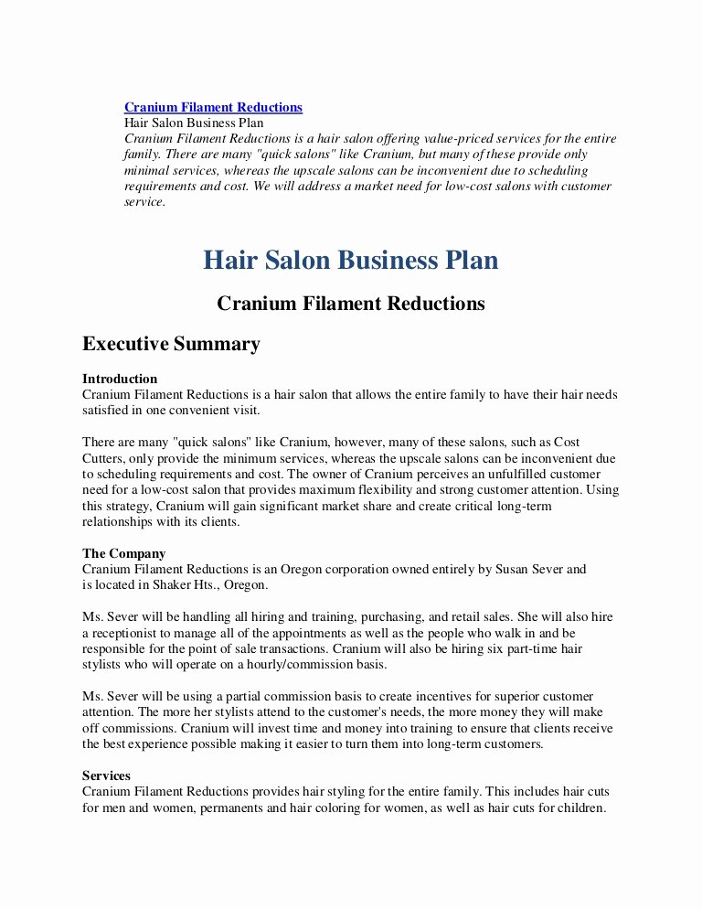 Hair Salon Business Plans Best Of Business Plan Hairl Salon