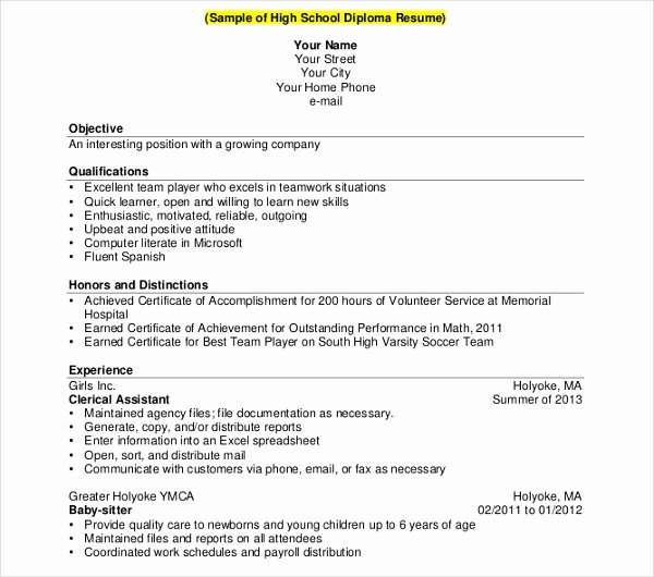 High School Diploma On Resume Fresh Resume Outline Guide Resume Examples
