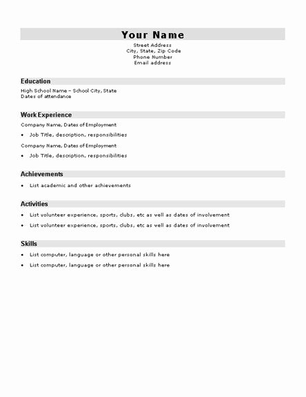 High School Job Resume Beautiful Basic Resume Template for High School Students