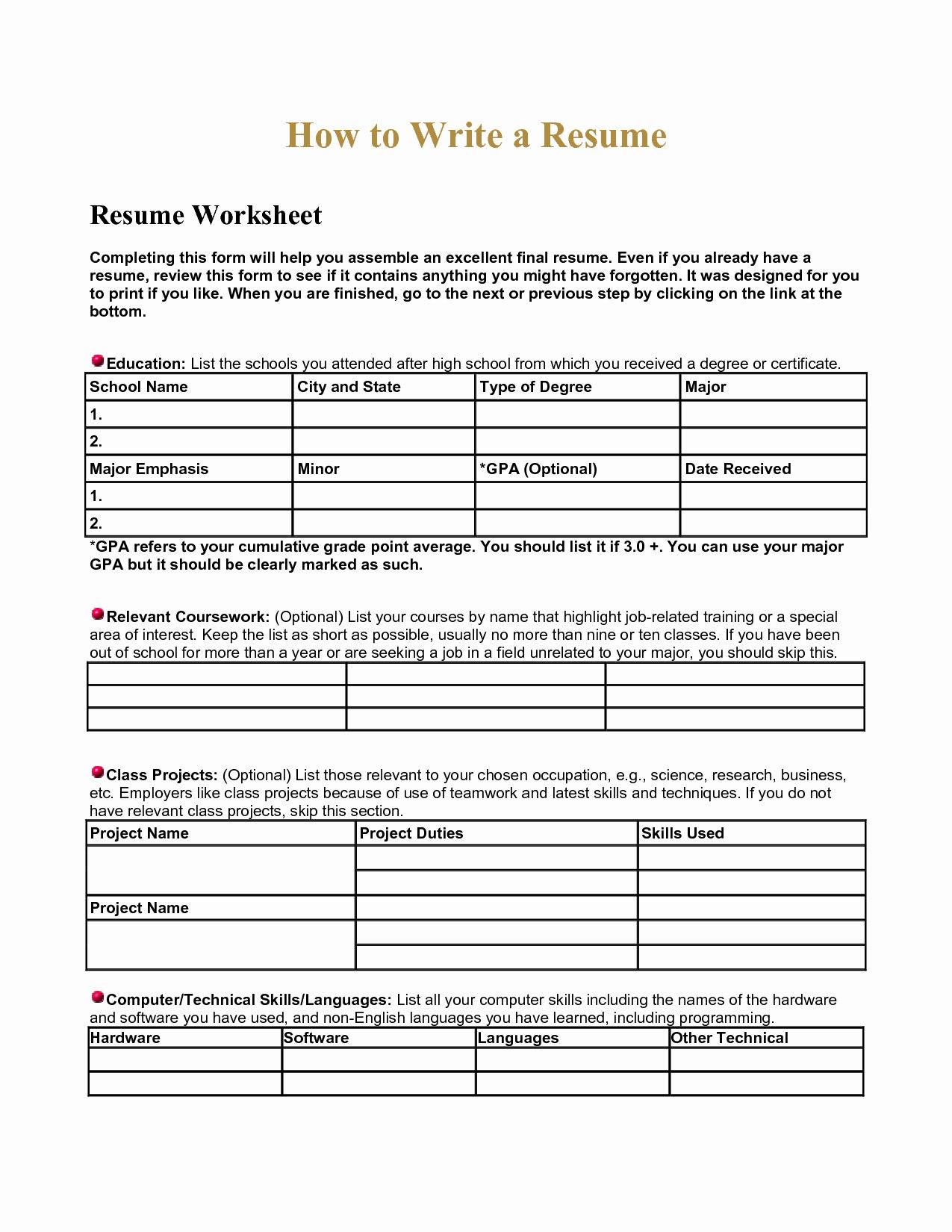 High School Resume Builder Unique Spreadsheet Class for Worksheets for Puter Class and