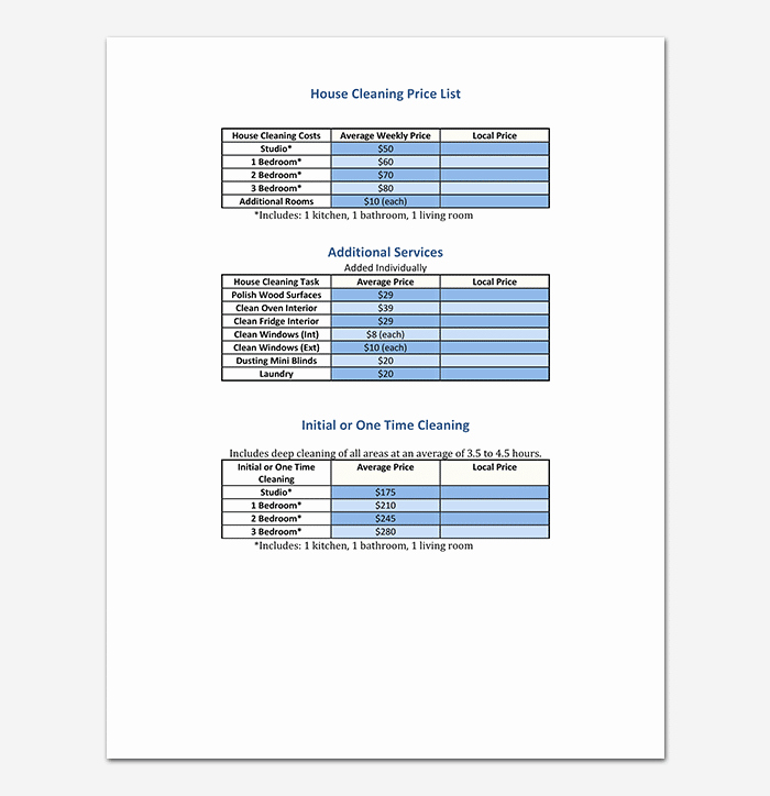 Home Cleaning Services Price List Best Of Cleaning Price List Template 12 In Word Pdf format
