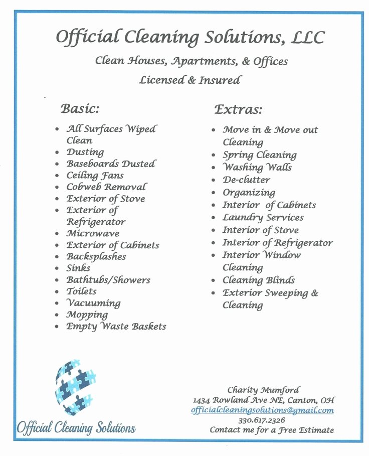 40 House Cleaning Price List | Desalas Template