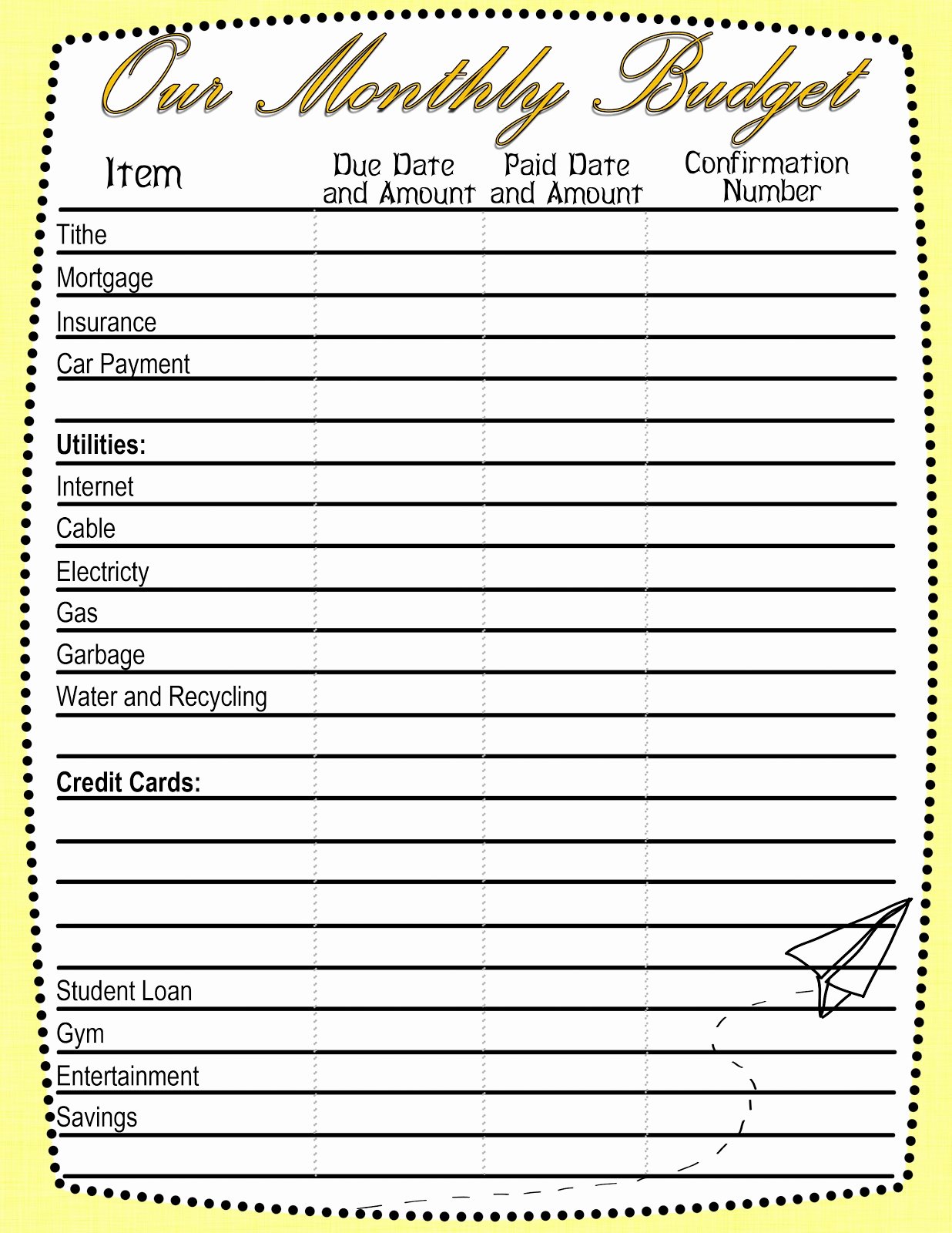 Household Budget Template Printable Luxury the Minnesota Westons Printable Bud Quick Sheet