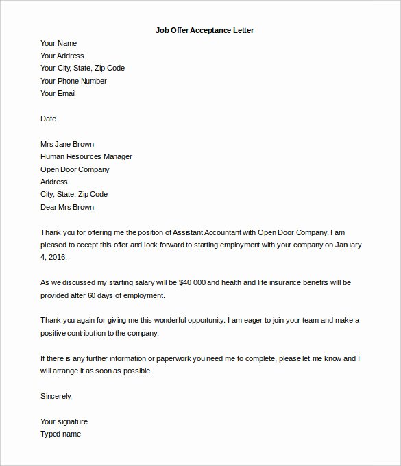 Job Offer Letter Example Awesome Acceptance Letter Template 9 Free Word Pdf Documents