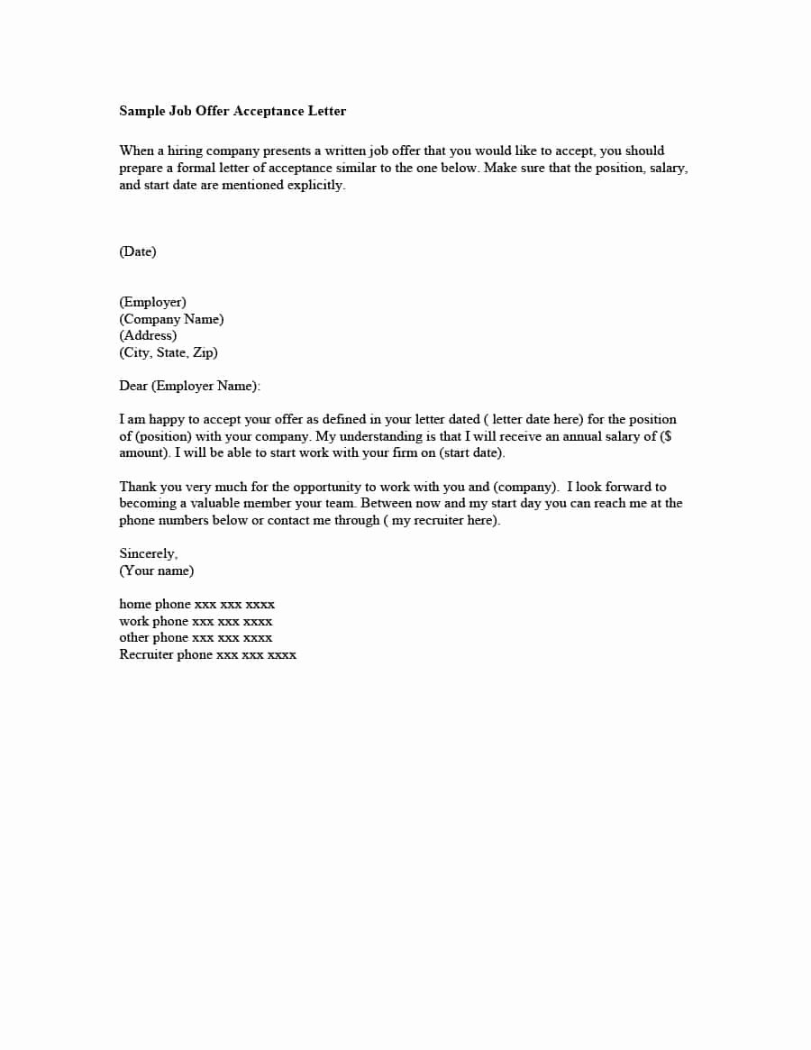 Job Offer Letter Example Beautiful 40 Professional Job Fer Acceptance Letter &amp; Email