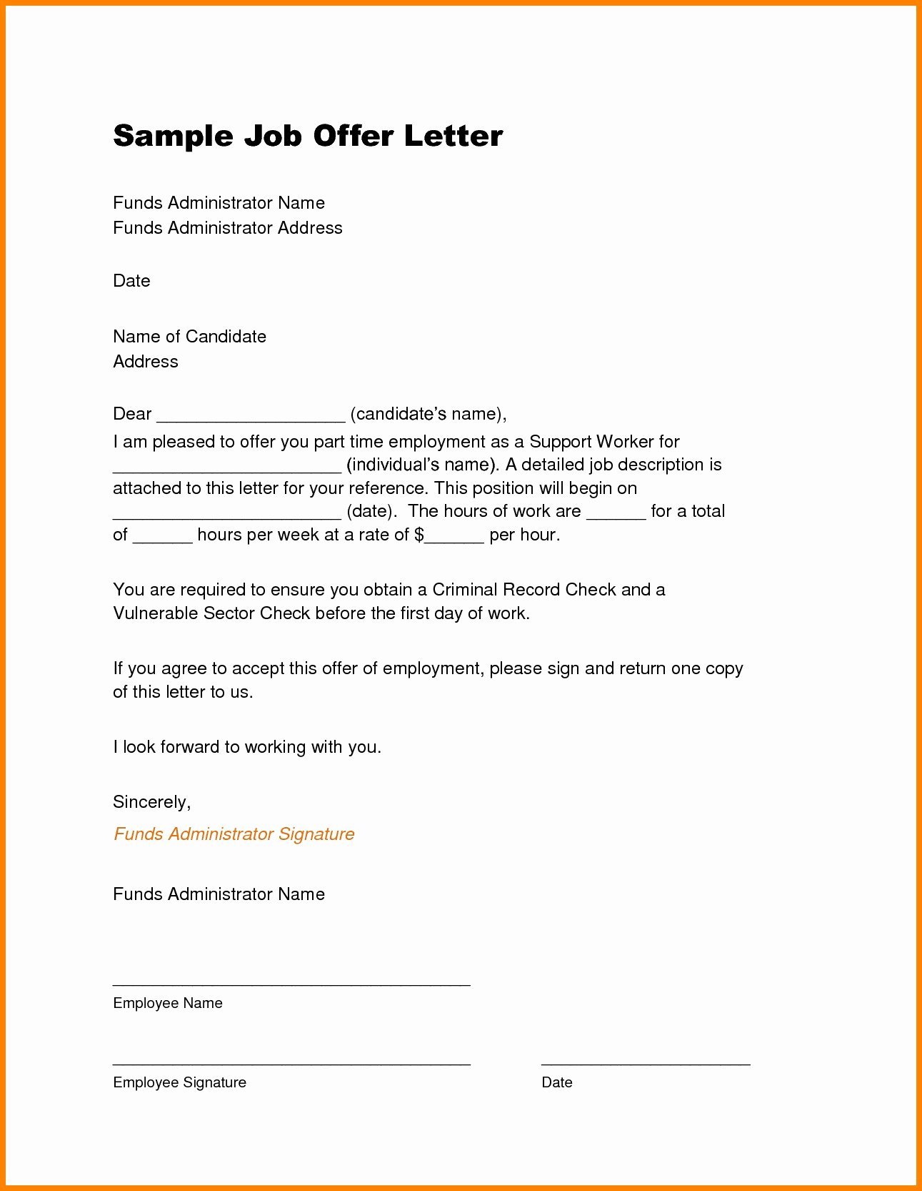 Job Offer Letter Example Beautiful Job Fer Letter Template Pdf Examples