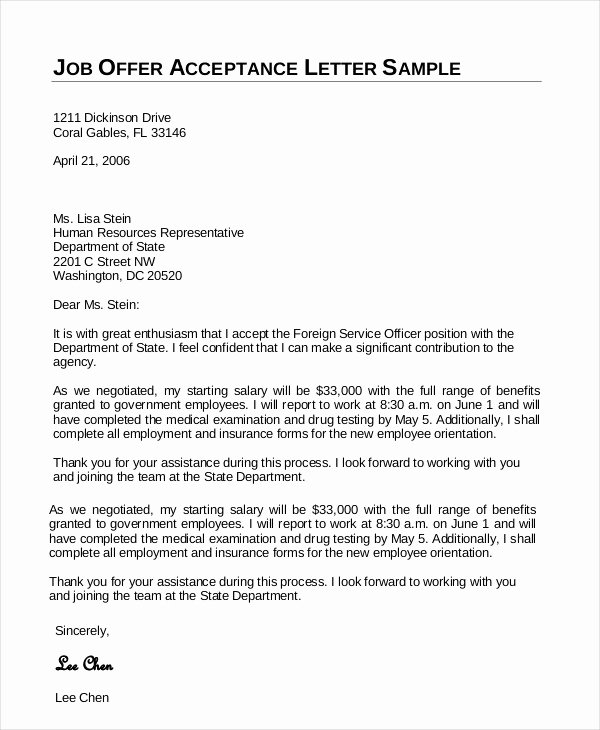 Job Offer Letter Example Unique Job Acceptance Letter 9 Free Word Pdf Documents