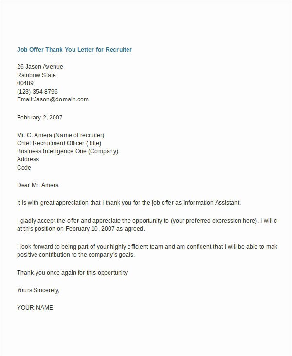 Job Offer Thank You Letter Best Of 8 Job Fer Thank You Letter Templates Pdf Doc Apple