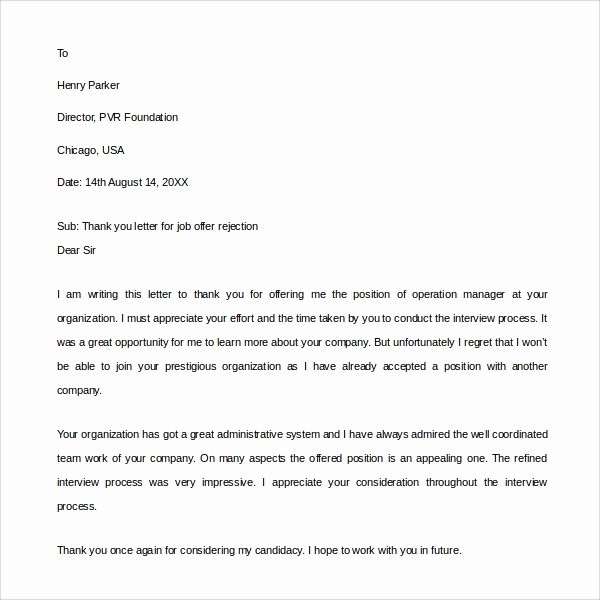Job Offer Thank You Letter Luxury Sample Thank You Letter for Job Fer 9 Download Free