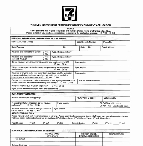Jobs Application form Pdf Best Of 7 Eleven Application Pdf Print Out