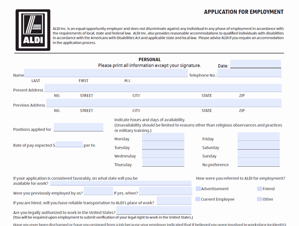 Jobs Application form Pdf Elegant Aldi Application Pdf Print Out