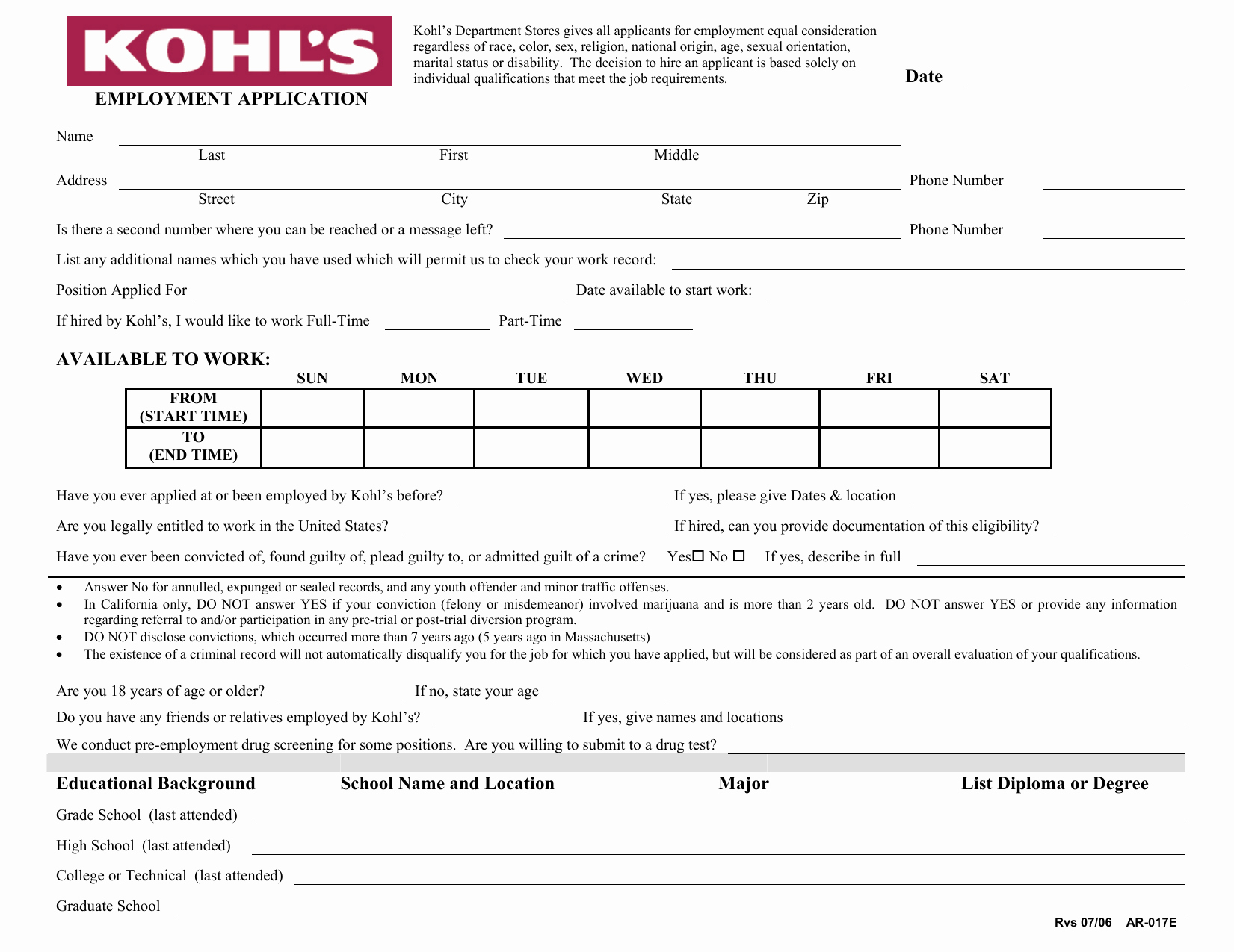 Jobs Application form Pdf Luxury Download Kohl’s Job Application form Pdf