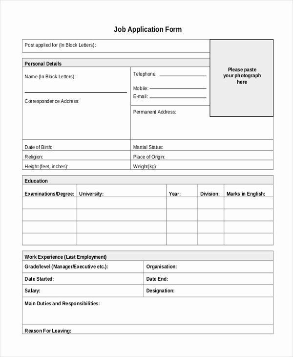 Jobs Application form Pdf New 8 Sample Job Application forms Free Sample Example