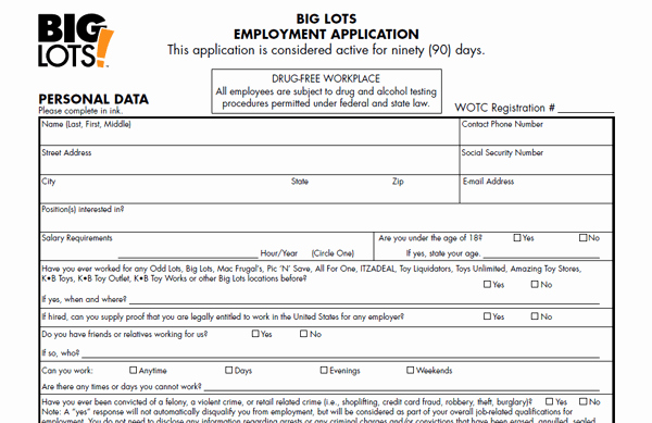 Jobs Application form Pdf New Big Lots Application Pdf Print Out