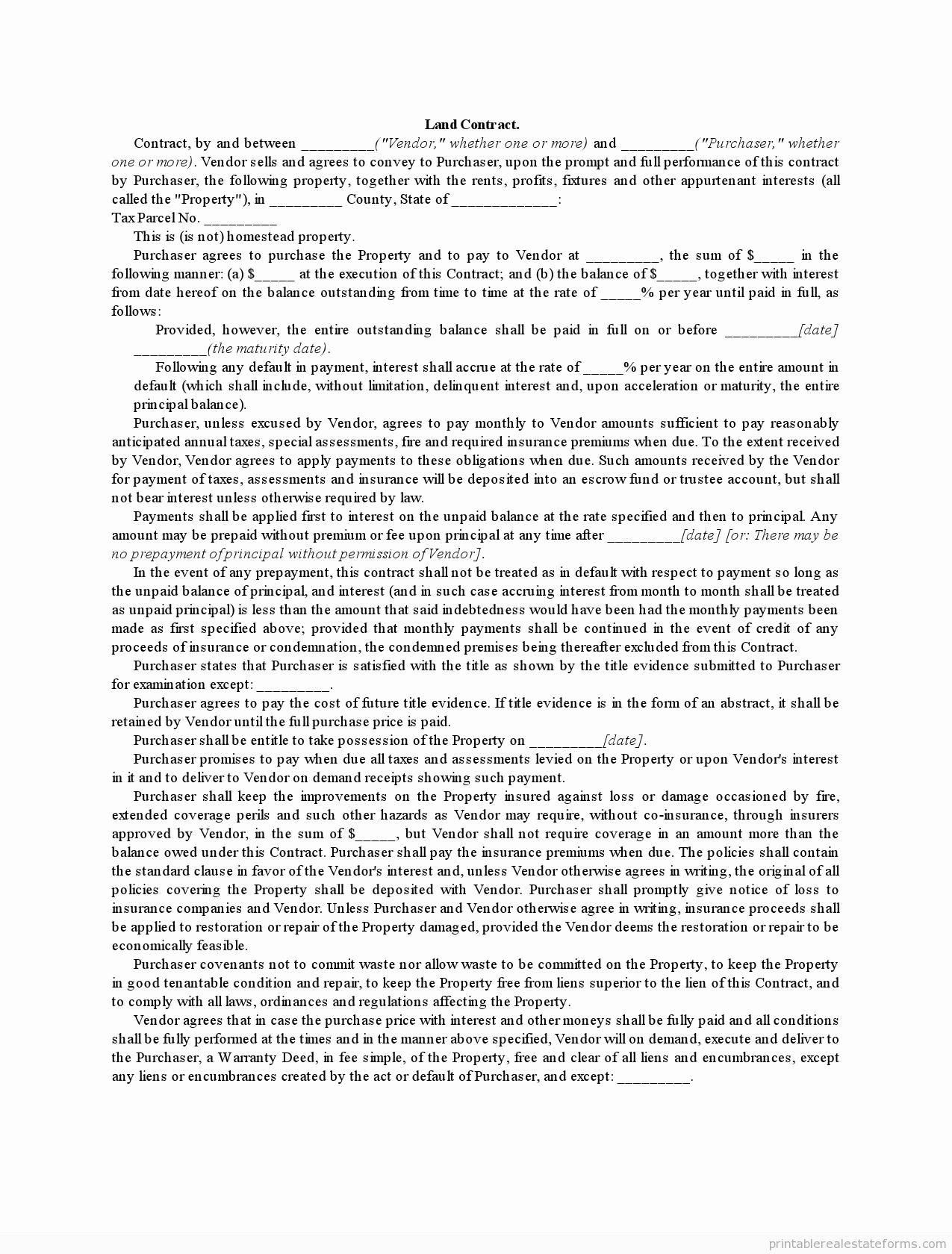 Land Purchase Agreement form Pdf Best Of Free Printable Land Contract form Pdf &amp; Word
