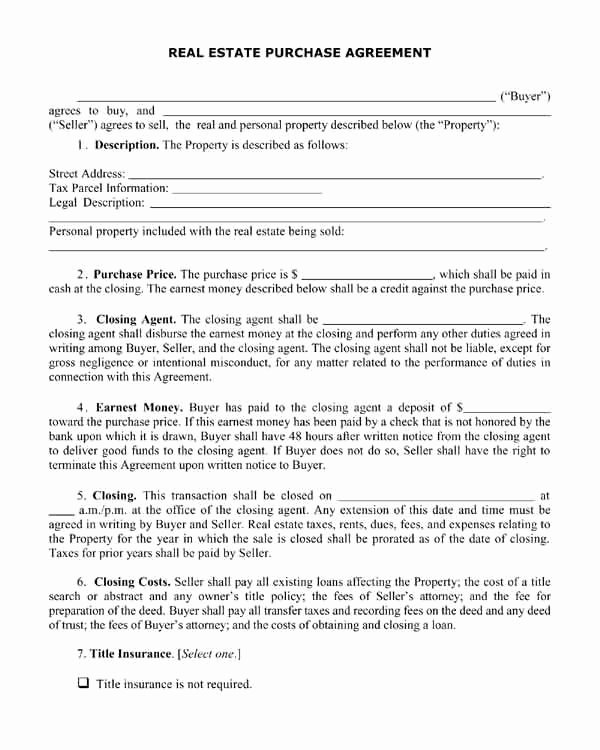 Land Purchase Agreement form Pdf Fresh Real Estate Purchase Agreement Property Sale Free