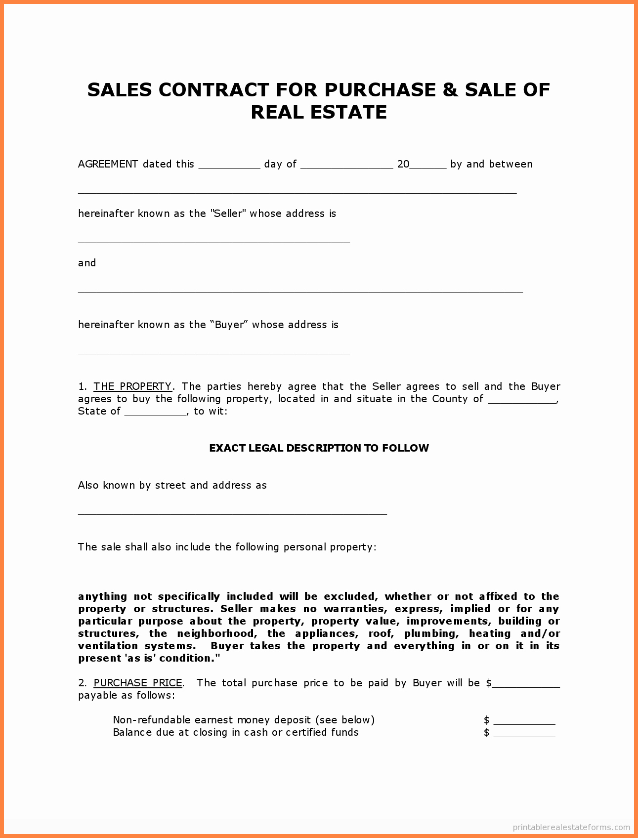 Land Purchase Agreement form Pdf Lovely 4 for Sale by Owner Purchase Agreement form