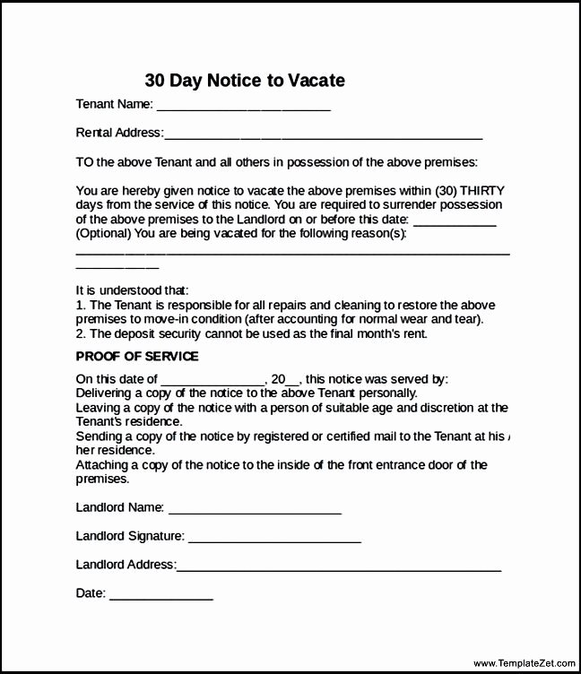 Landlord Notice to Vacate Luxury Landlord to Tenant 30 Day Notice Vacate Letter Idea 2018