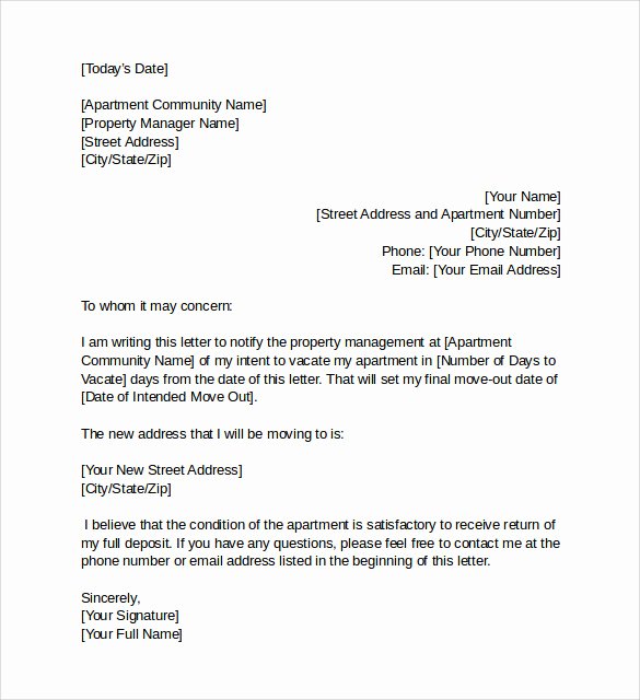 Landlord Notice to Vacate New Intent to Vacate Letter 6 Samples Examples &amp; formats