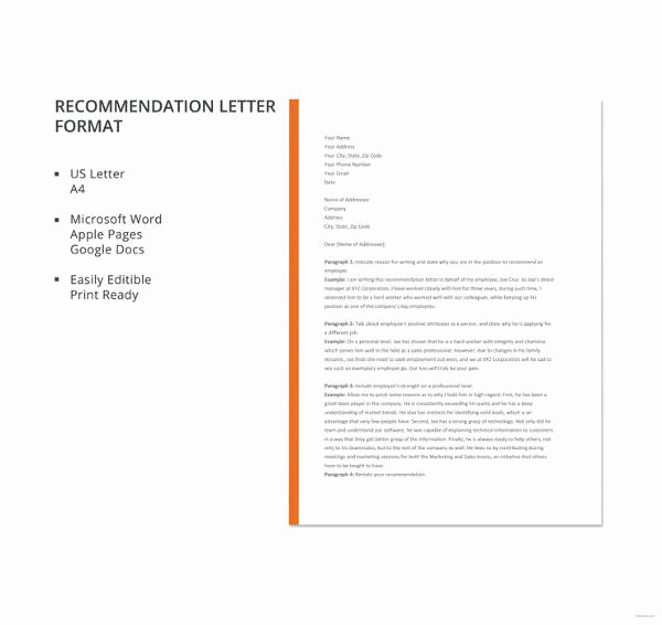 Letter Of Recommendation Templates Word Elegant 27 Letter Of Re Mendation In Word Samples
