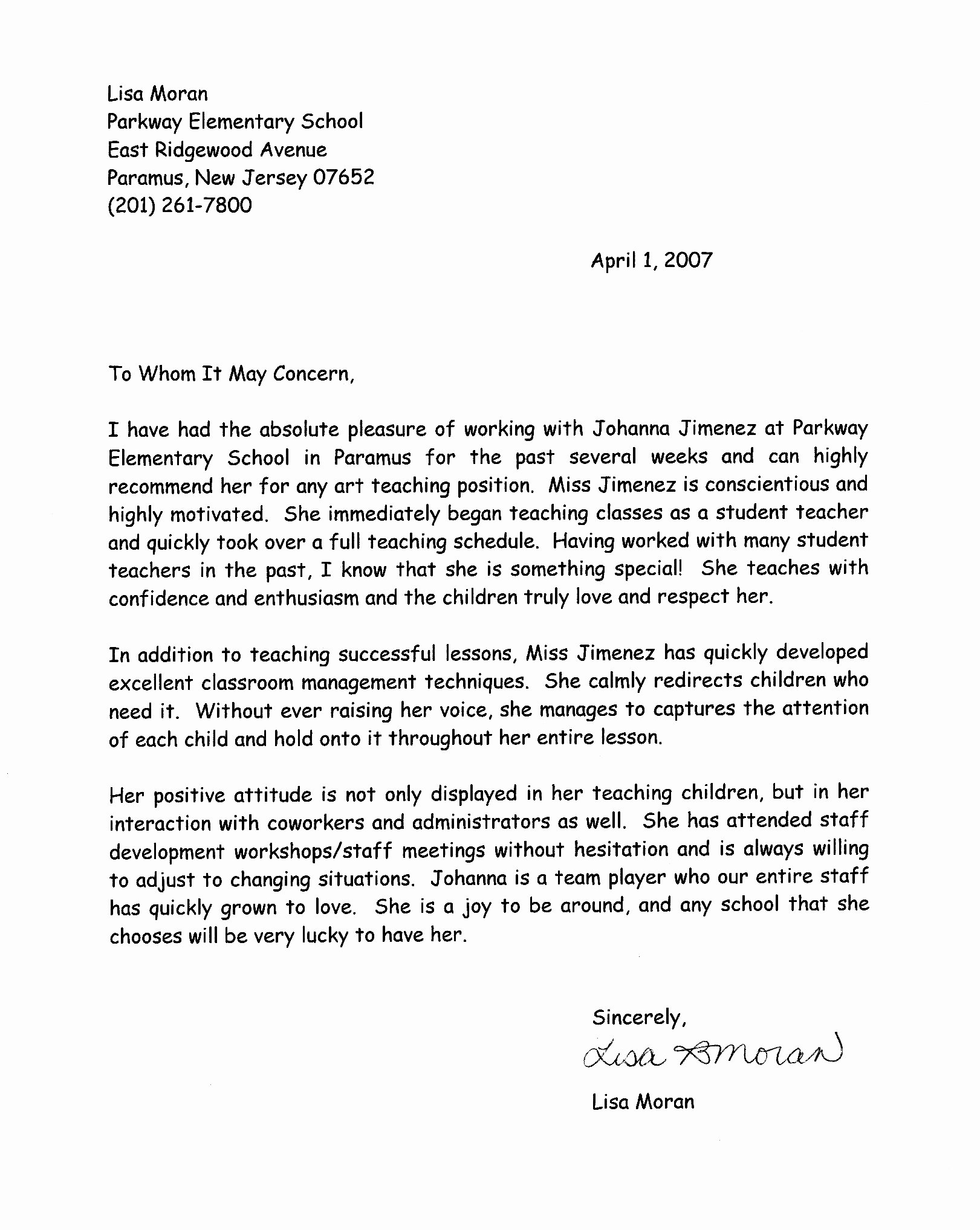 Letters Of Recommendation for Teachers Elegant Sample Letter to Teacher About Child