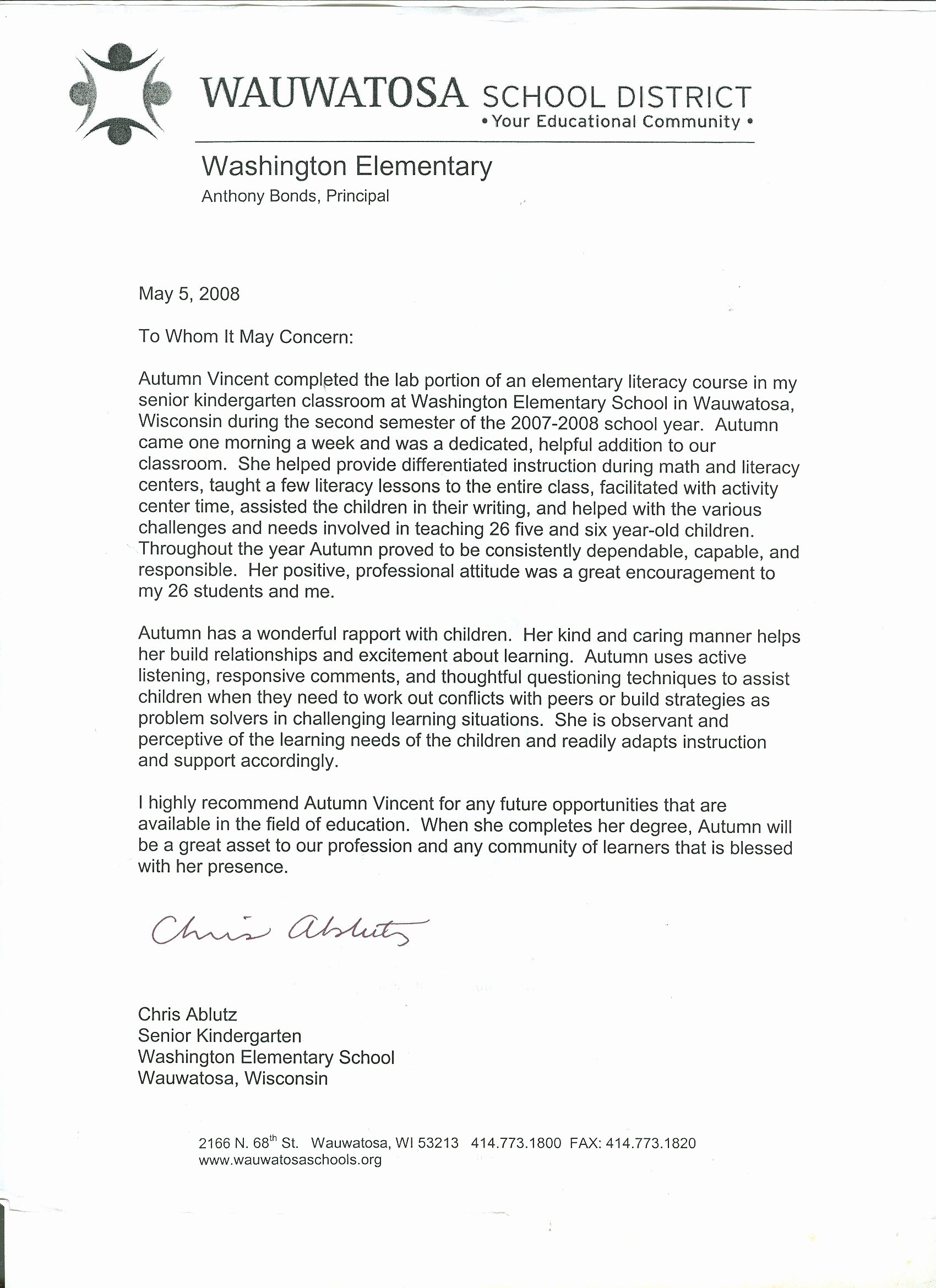 Letters Of Recommendation for Teachers New Teacher Re Mendation Letterletter Re Mendation