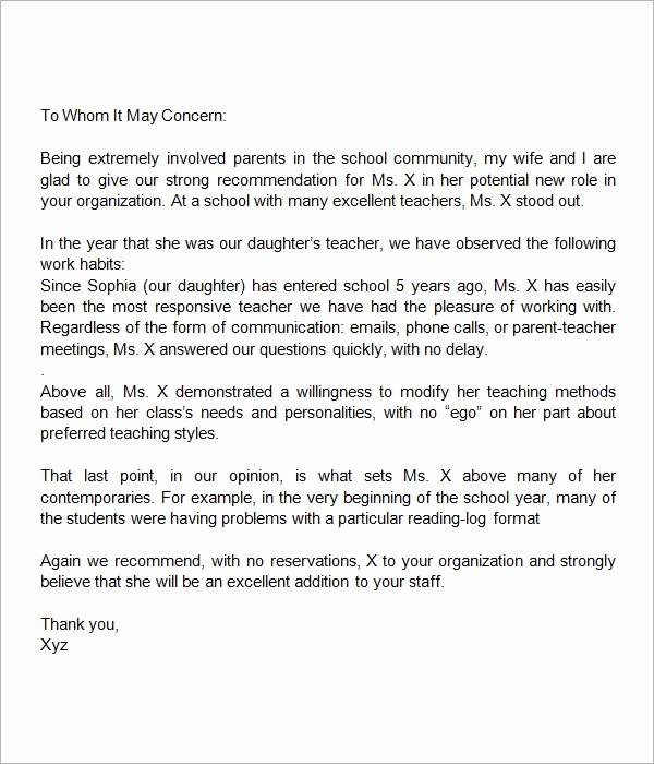 Letters Of Recommendation for Teachers Unique Sample Letter Of Re Mendation for Teacher 18