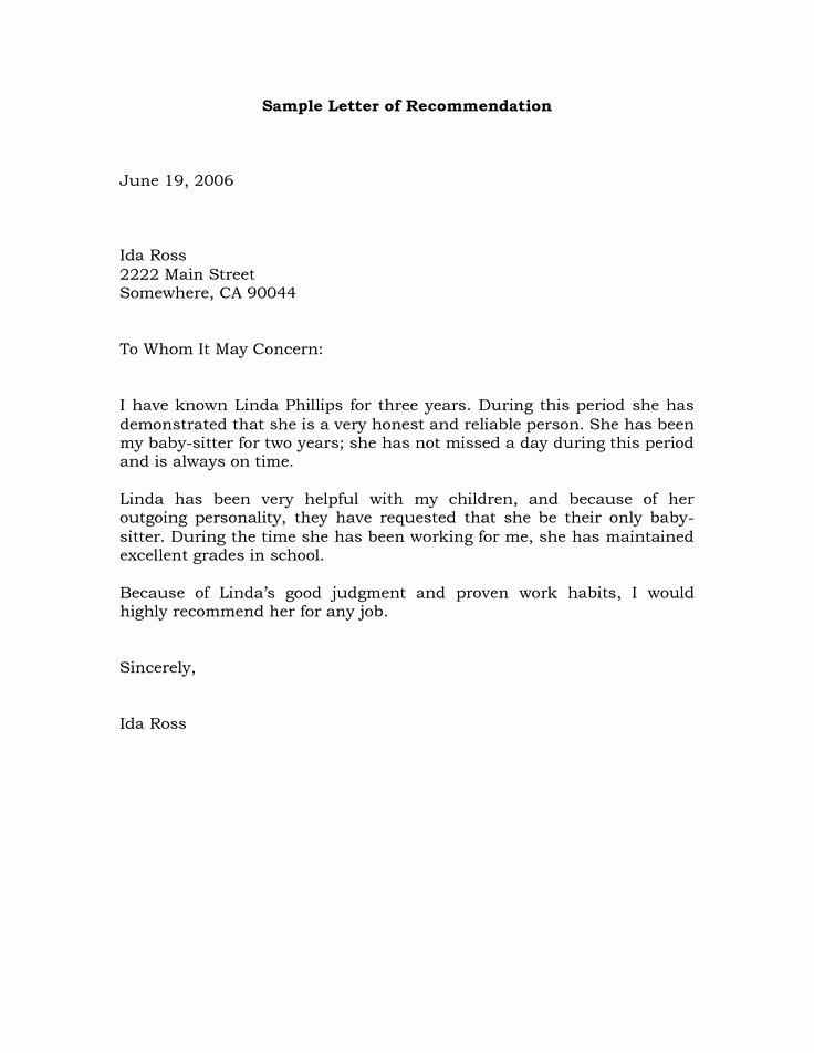 Letters Of Recommendation Template Elegant Sample Re Mendation Letter Example