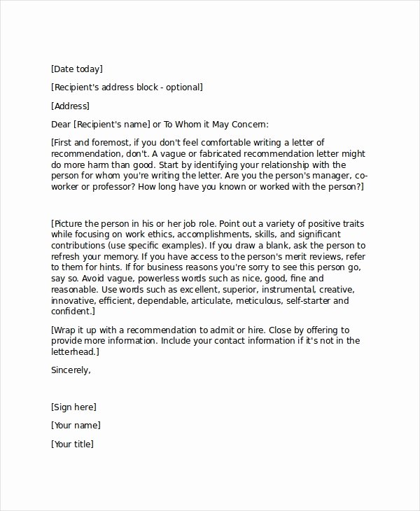 Letters Of Recommendation Template New 19 Professional Reference Letter Template Free Sample