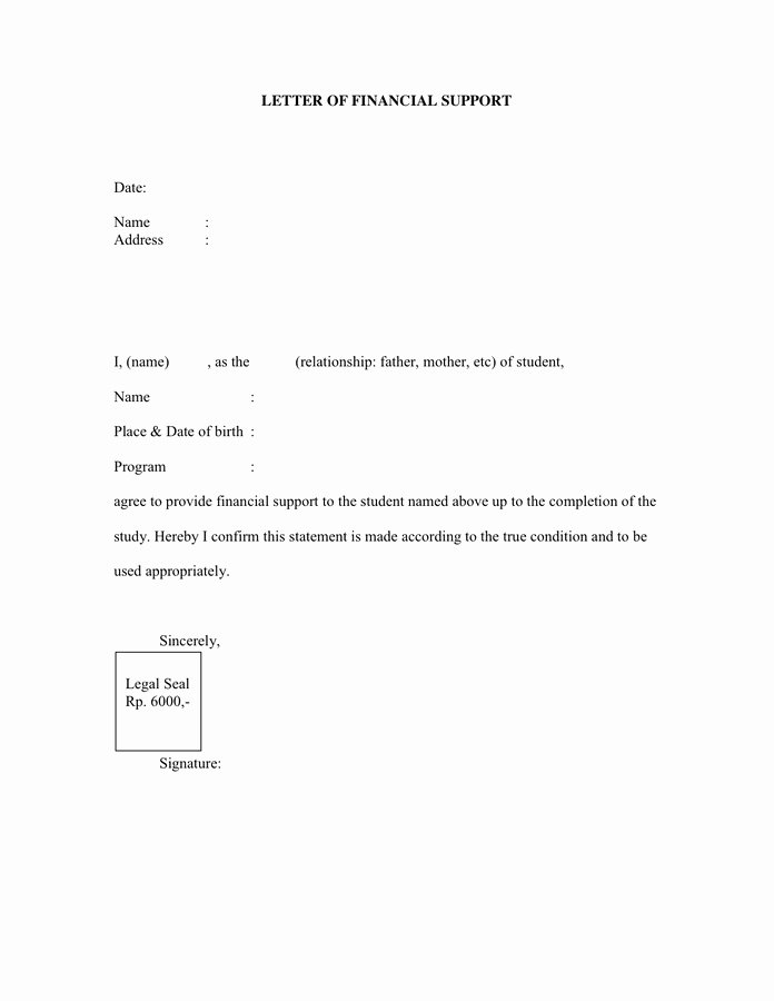 Letters Of Support Templates Inspirational Sample Letter Of Financial Support Pdf Doc Page 1 Of 1