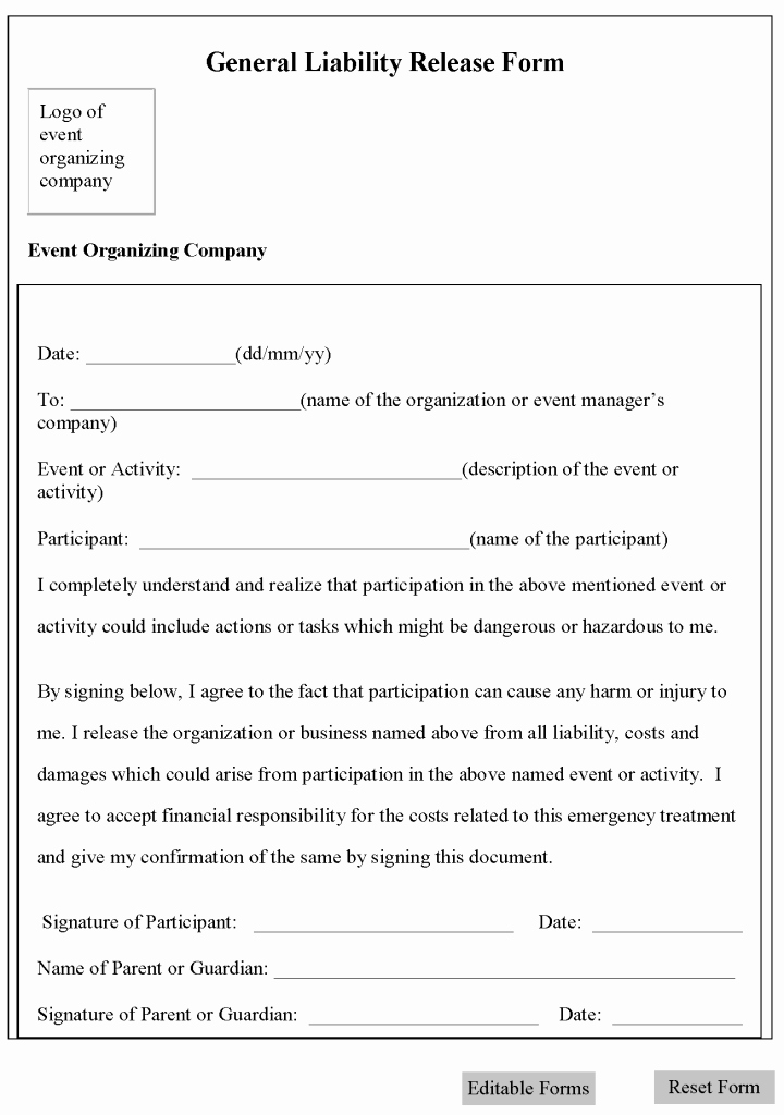 Liability Release form Template Awesome Free Printable Liability form Template form Generic