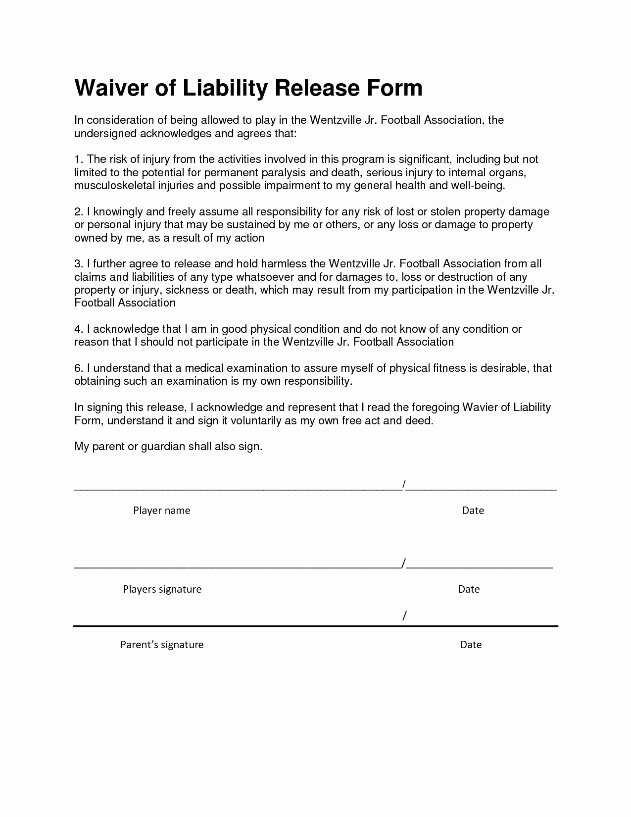 Liability Release form Template Awesome Release and Waiver Liability Agreement Free Printable