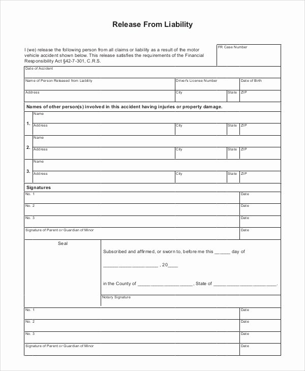 Liability Release form Template Awesome Sample Liability Release form 8 Examples In Pdf Word