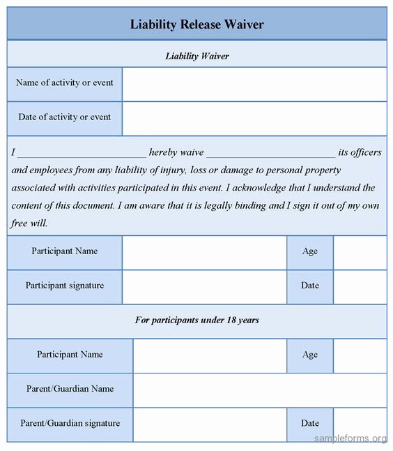 Liability Release form Template Fresh Printable Sample Liability Release form Template form