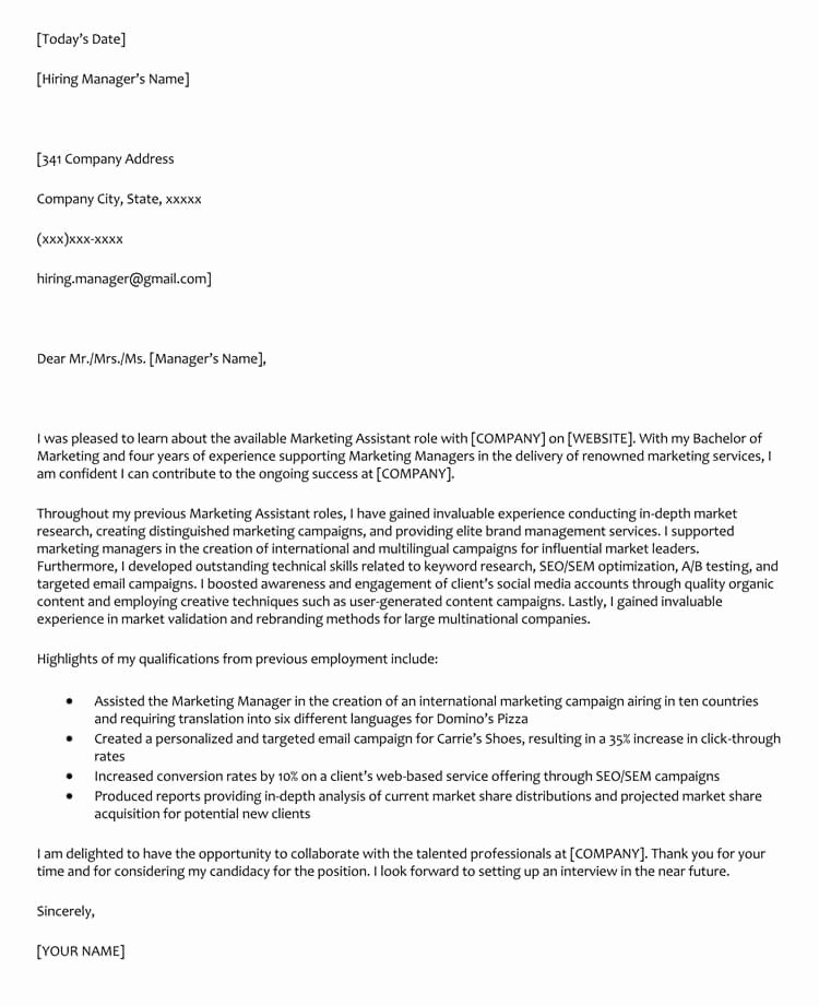 Marketing Cover Letter Sample Inspirational 66 Cover Letter Samples and Correct format to Write It