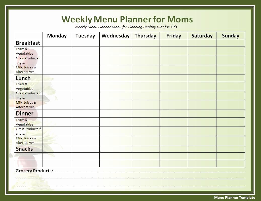 Meal Plan Template Word Unique Cycle Menu Template