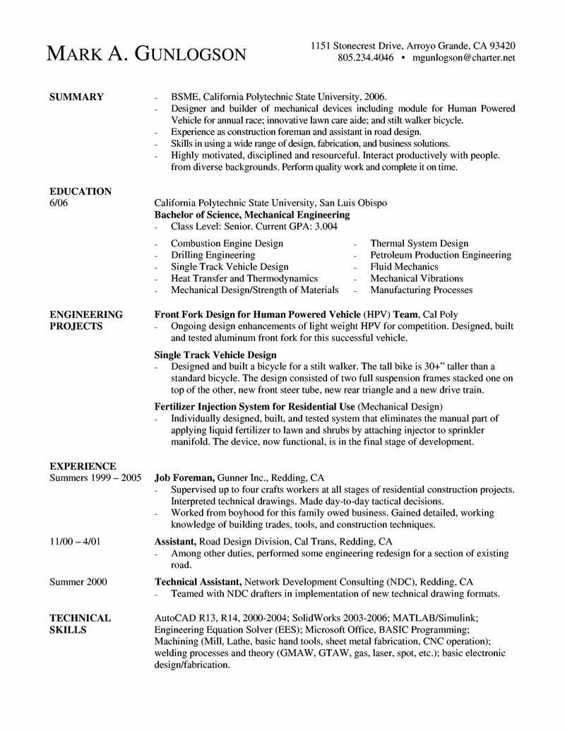 Mechanical Engineer Resume Sample Unique A Mechanical Engineer Resume Template Gives the Design Of