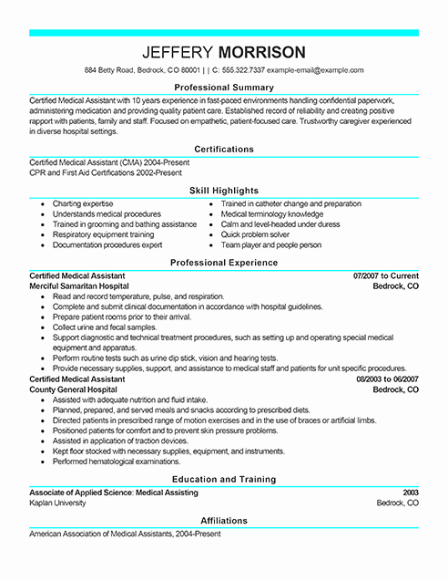 Medical assistant Resume Template Lovely Best Medical assistant Resume Example