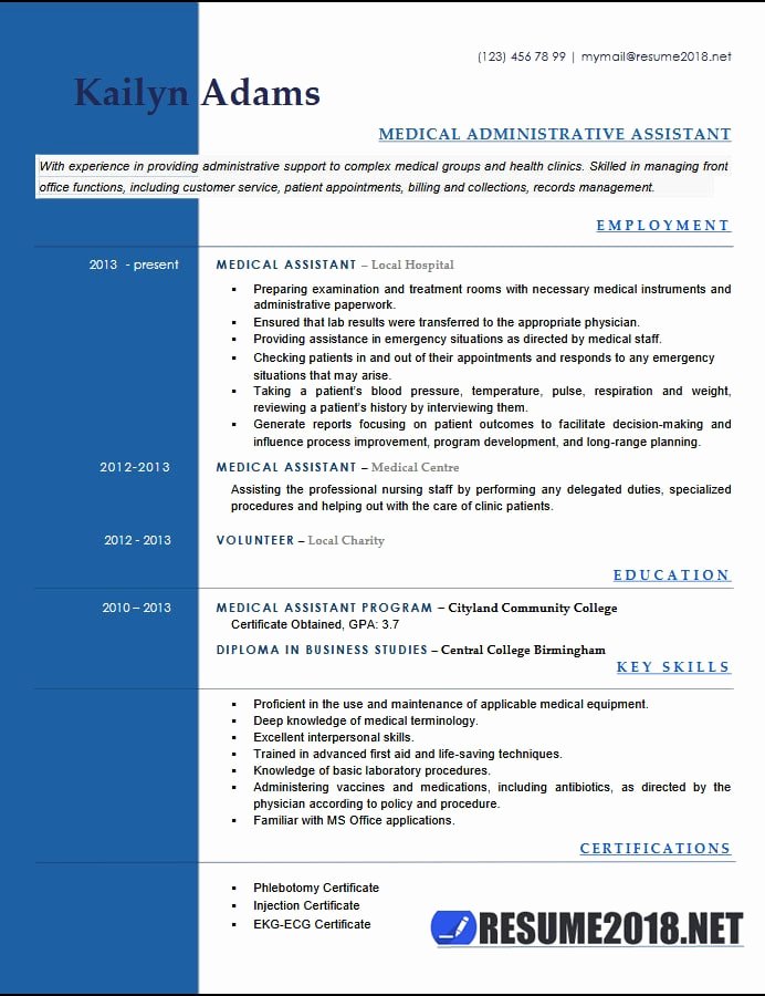 Medical assistant Resume Template Lovely Medical assistant Resume Examples 2018 Six Templates In