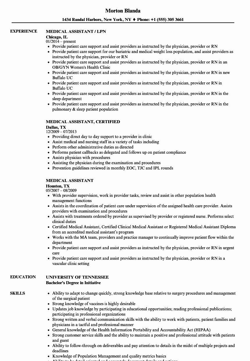 Medical assistant Resume Template Lovely Medical assistant Resume Samples