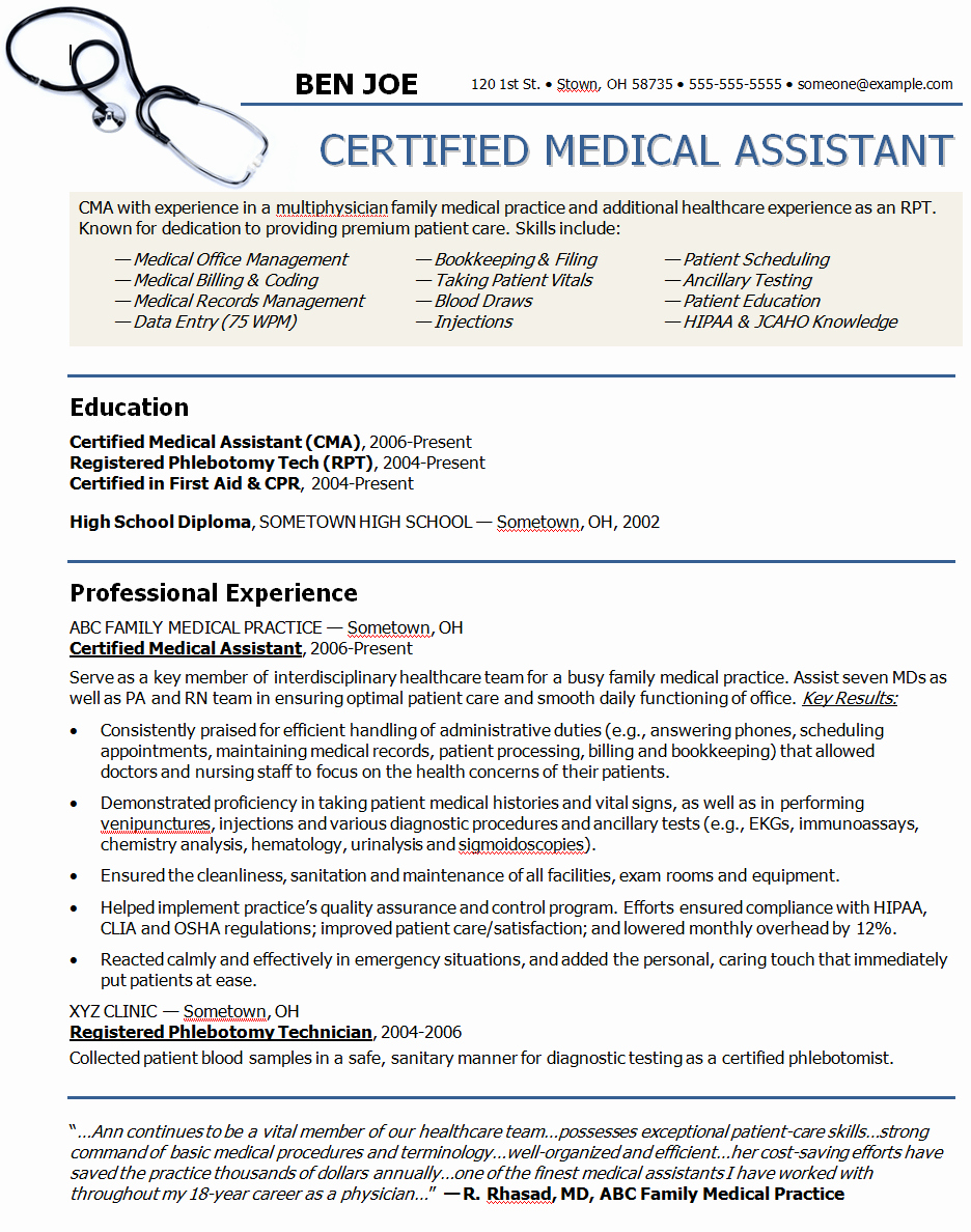 Medical assistant Resume Template Lovely Resume and Cv Templates Career Related