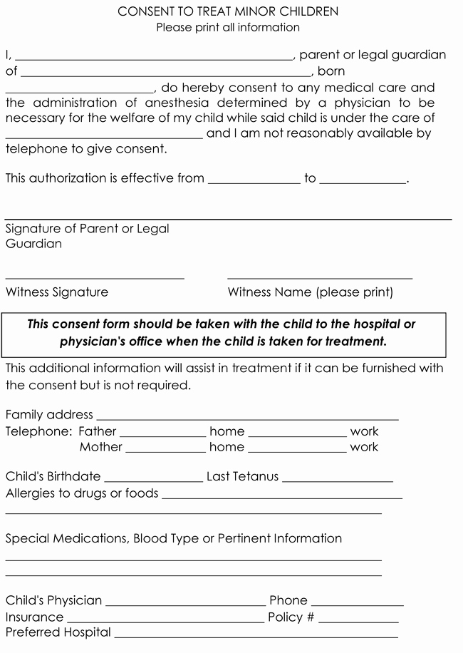 Medical Consent form Template Best Of Child Medical Consent form Templates 6 Samples for Word