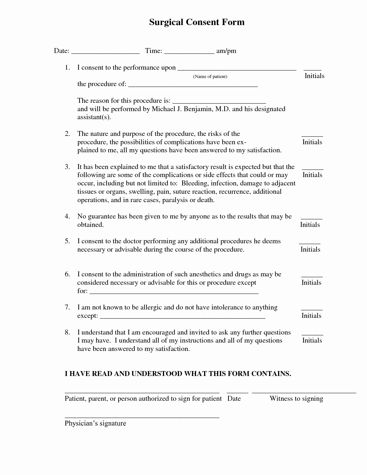 Medical Consent form Template Luxury Surgical Consent form Template Consent form