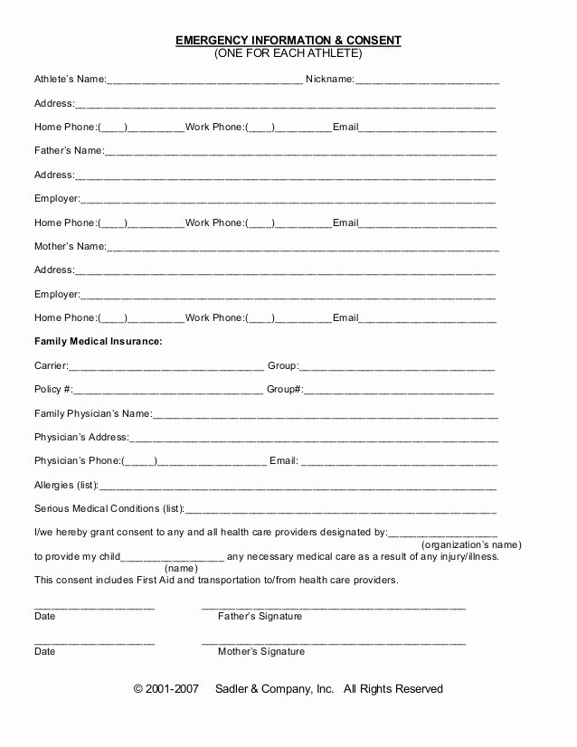 Medical Consent form Template New Emergency Information Medical Consent form